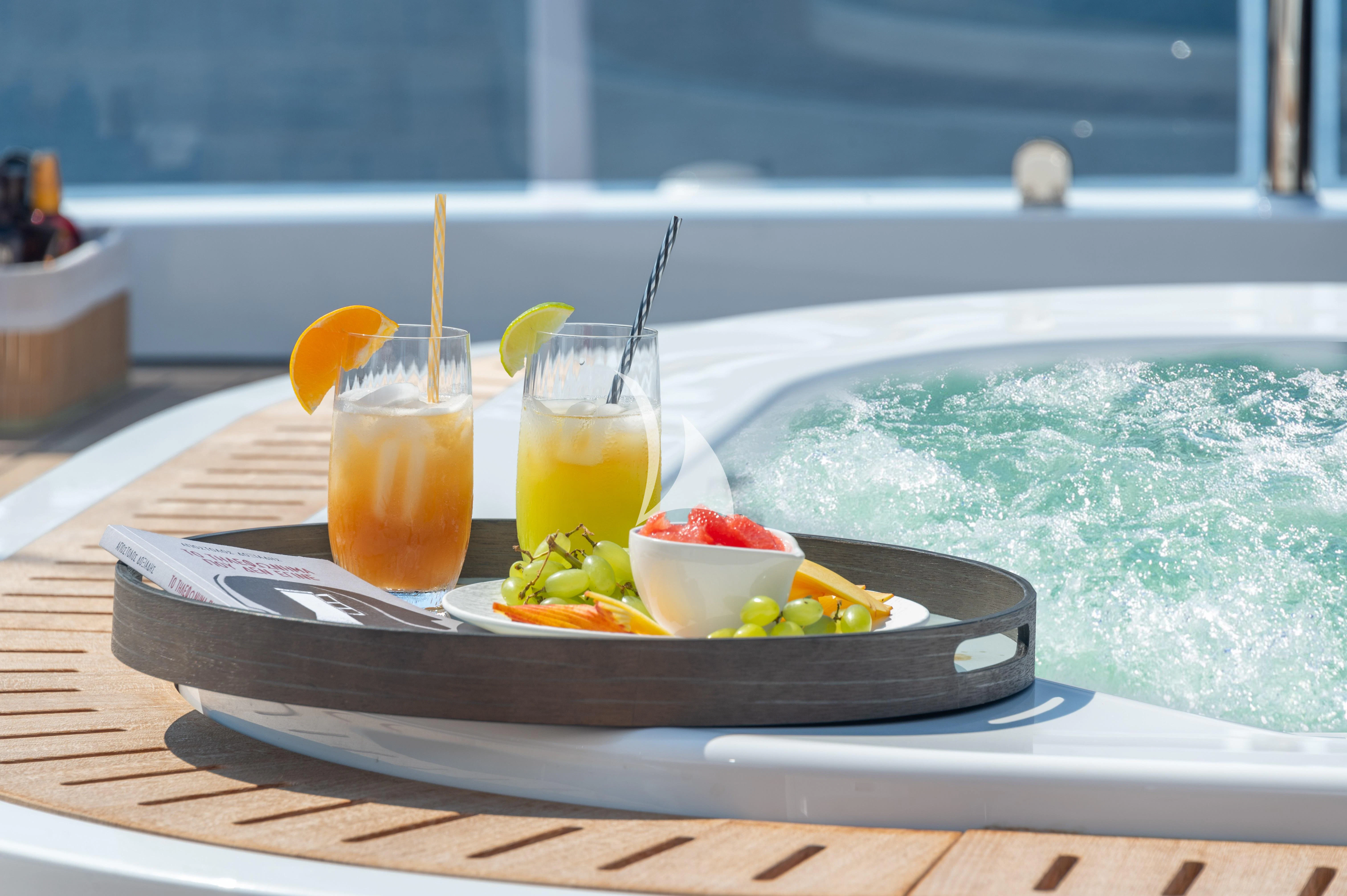 a plate of food aboard BOJI Yacht for Sale