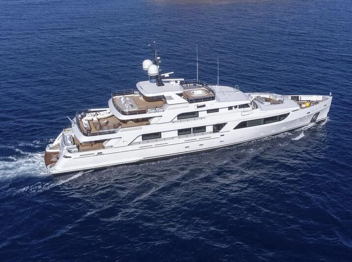 a white yacht in the water aboard BOJI Yacht for Sale