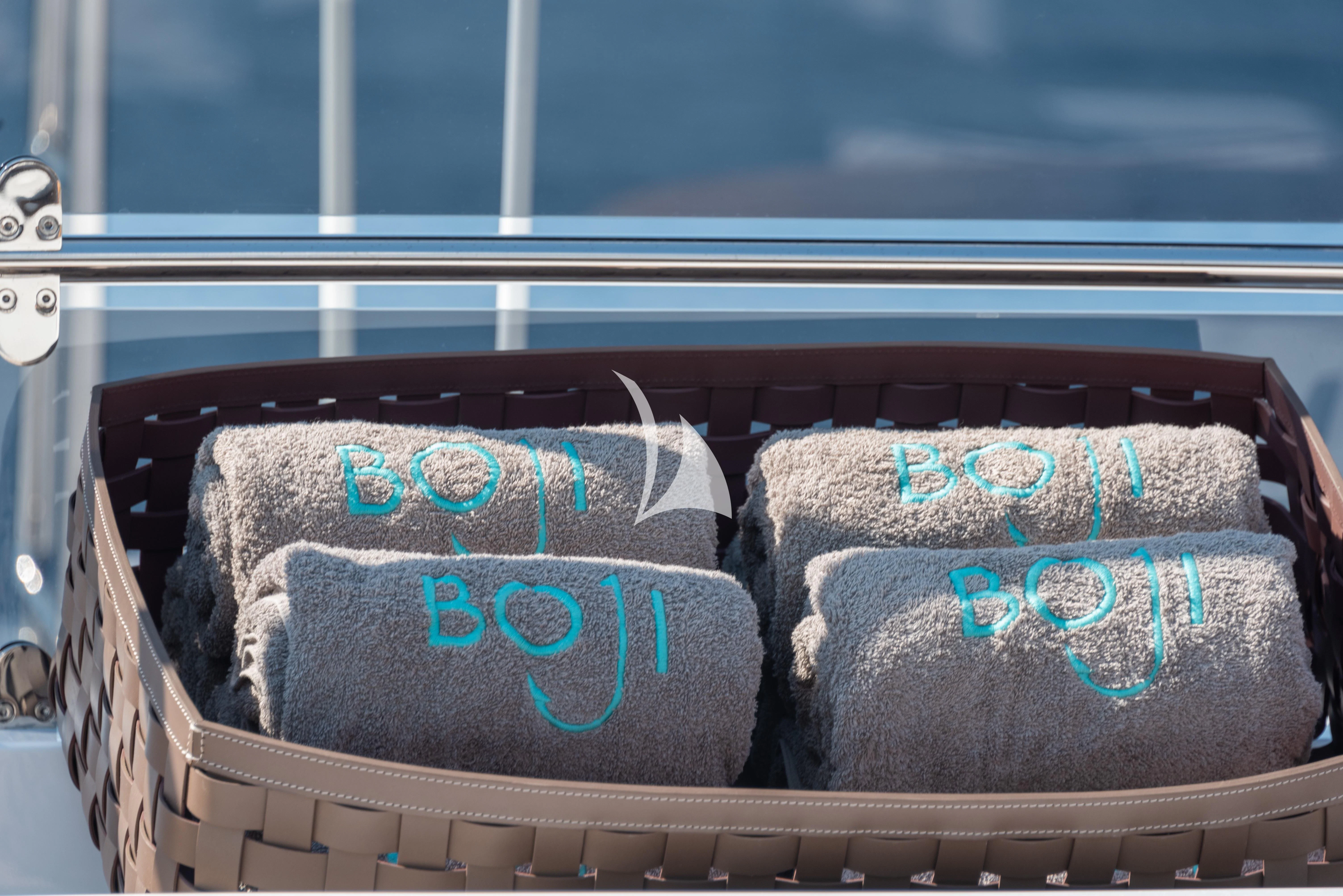 a couple of hats on a shelf aboard BOJI Yacht for Sale