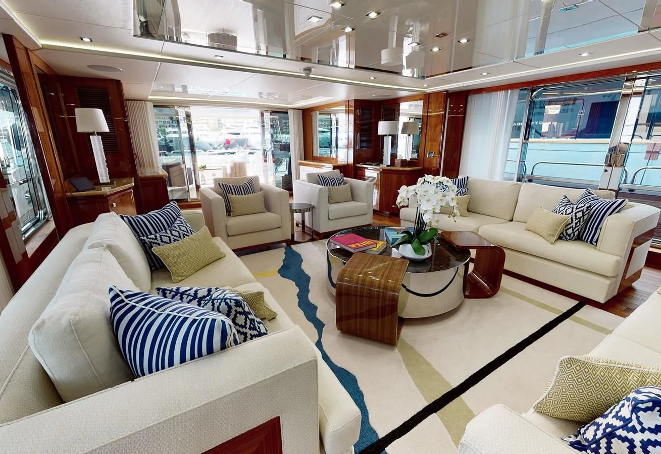 a living room with a large window aboard ANYA Yacht for Sale