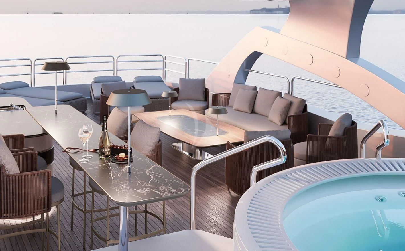 a room with a table and chairs aboard ANYA Yacht for Sale