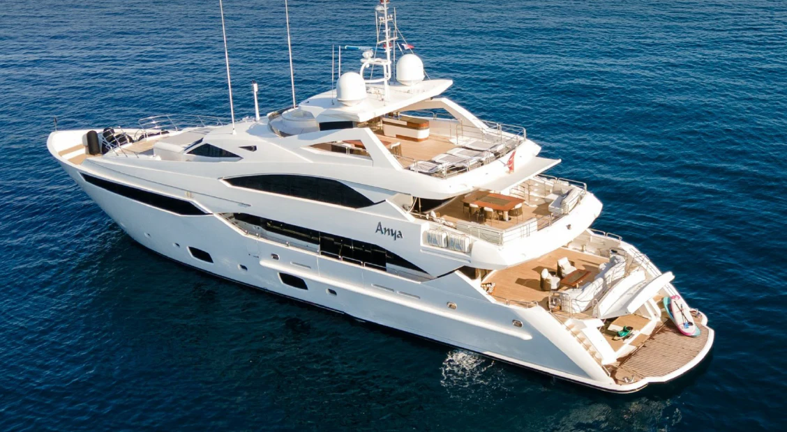 a white yacht on the water aboard ANYA Yacht for Sale