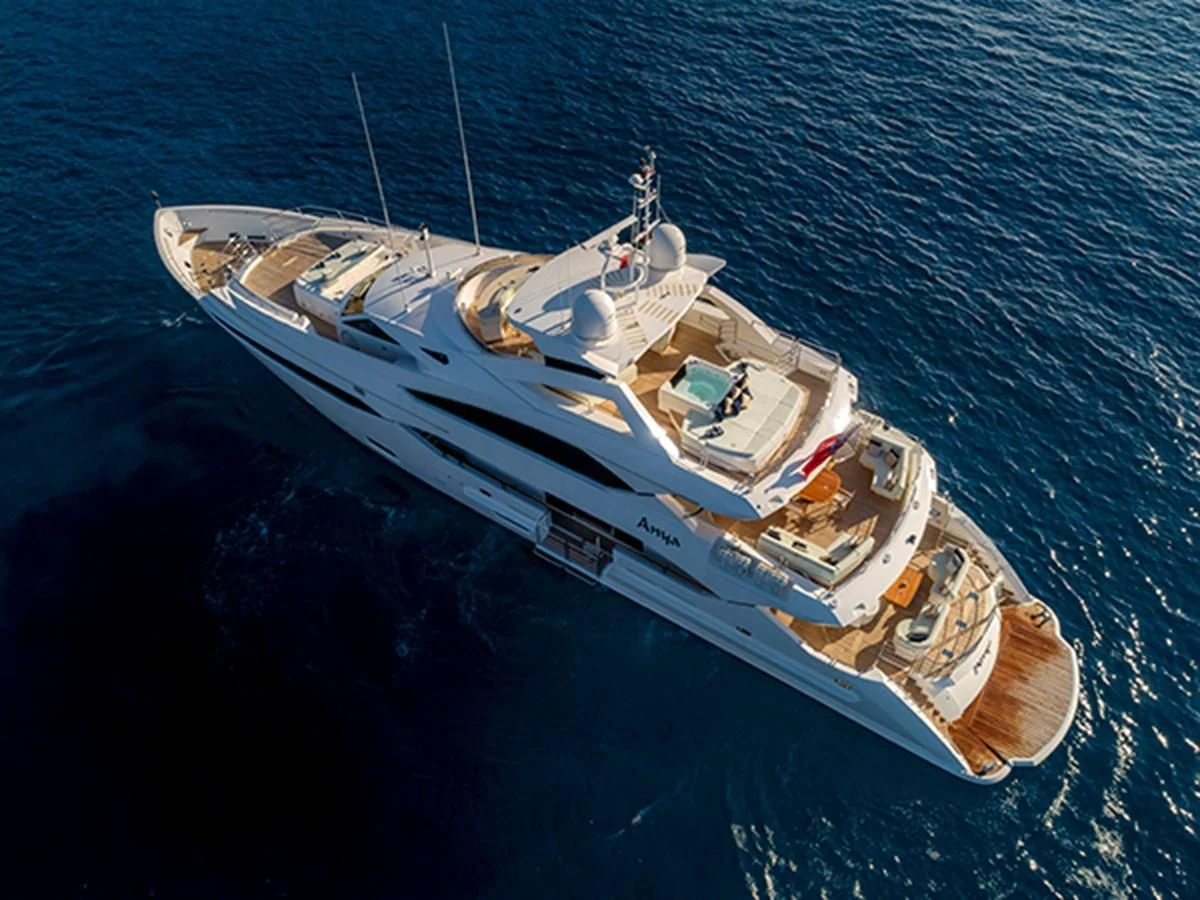 a high angle view of a boat aboard ANYA Yacht for Sale