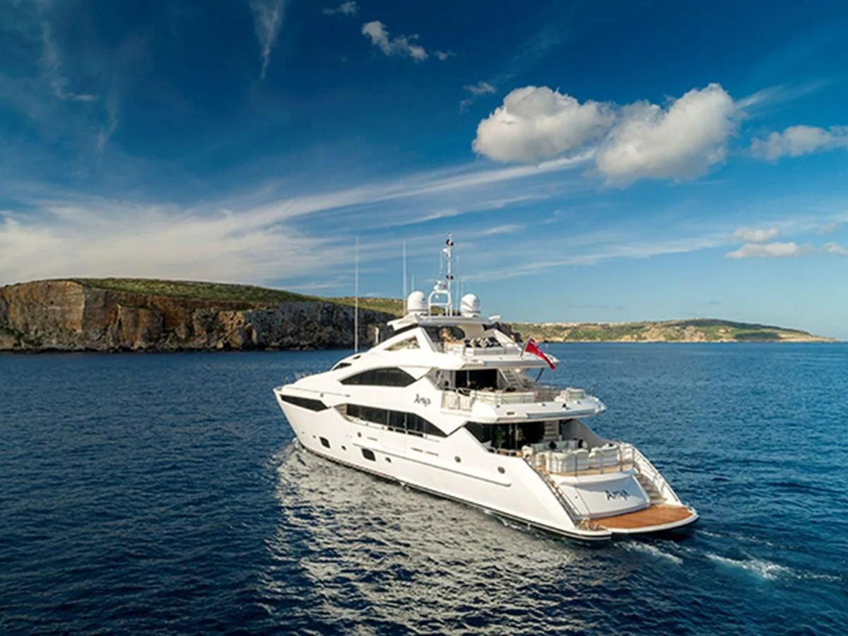 a white yacht in the water aboard ANYA Yacht for Sale