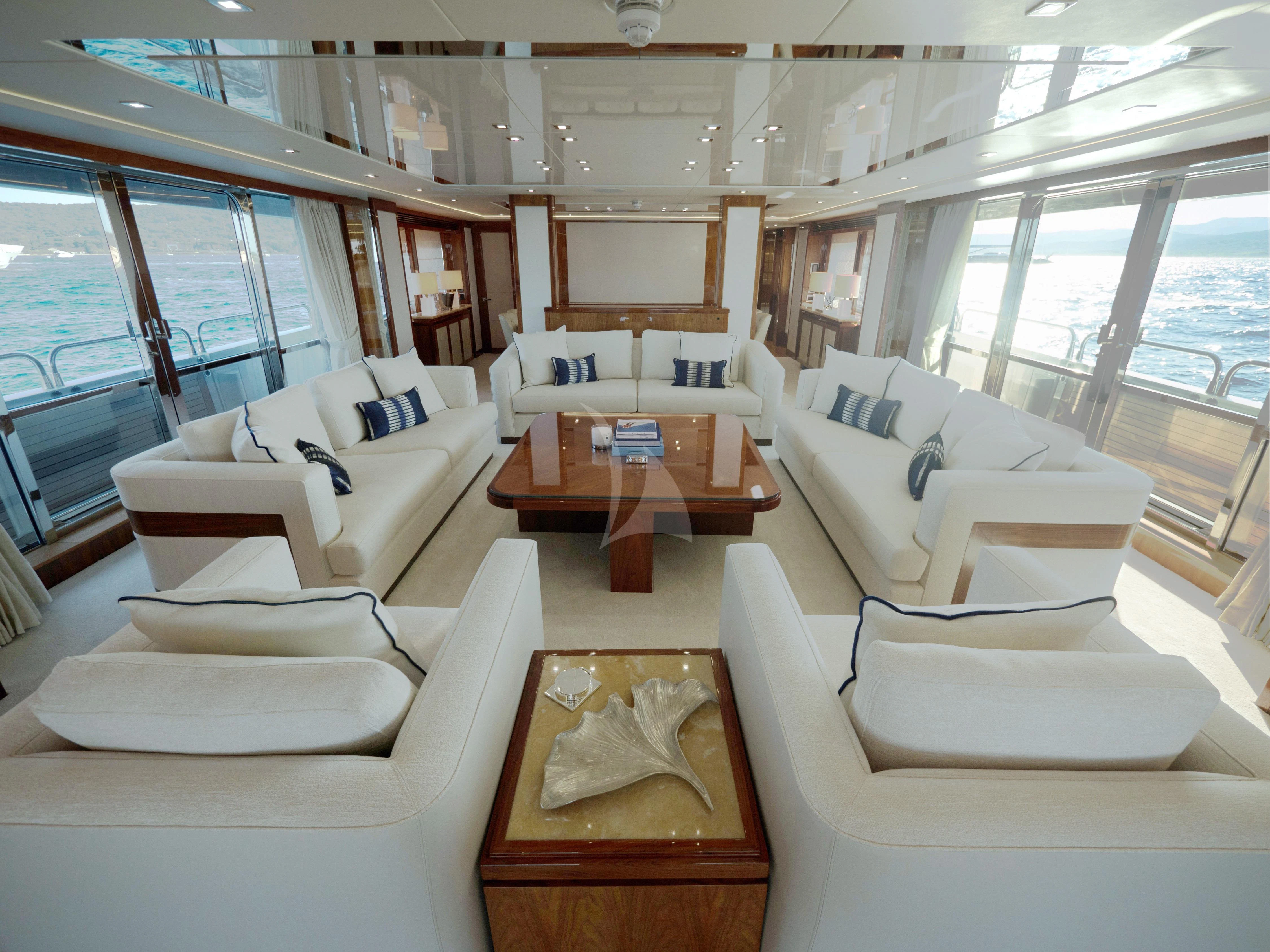a living room with a large window aboard ANYA Yacht for Sale