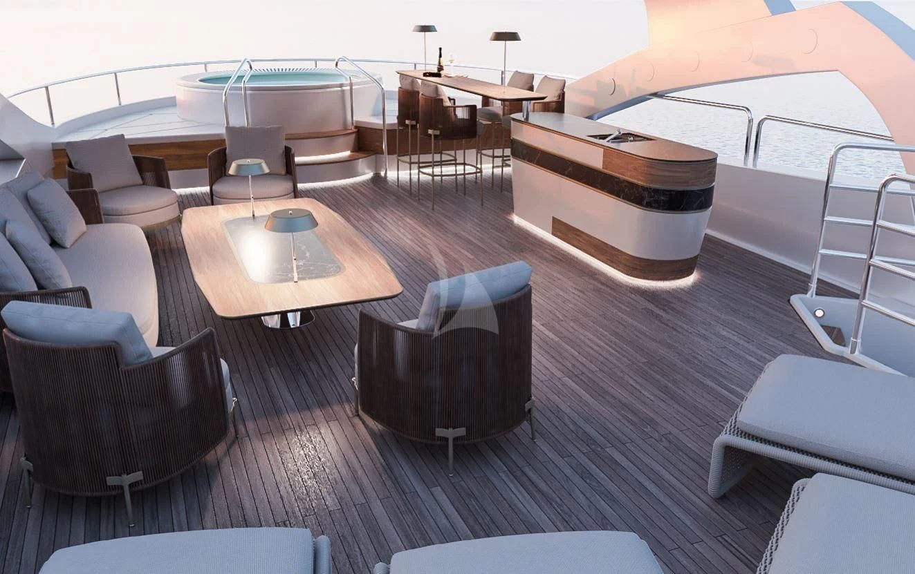 a room with chairs and tables aboard ANYA Yacht for Sale