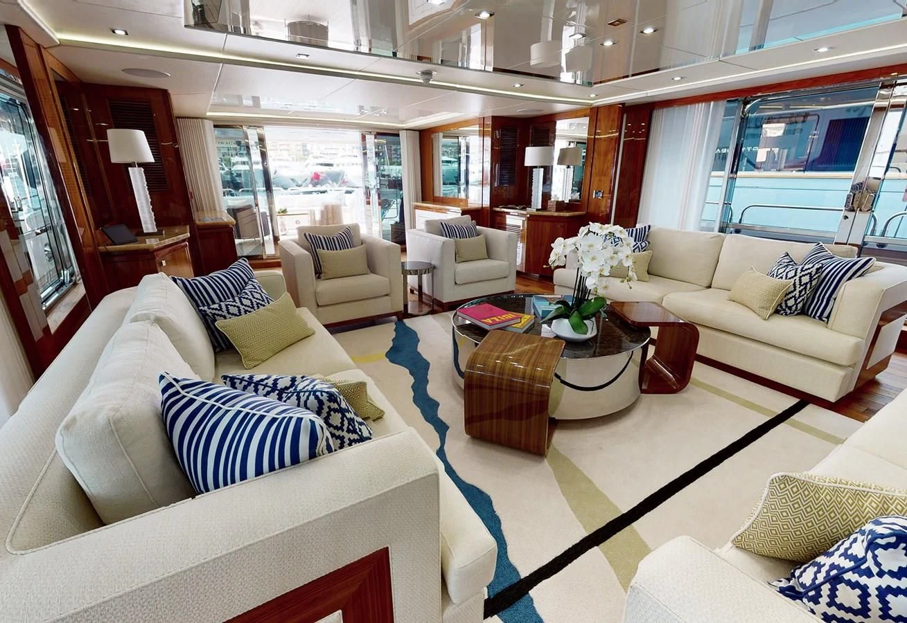 a living room with a large window aboard ANYA Yacht for Sale