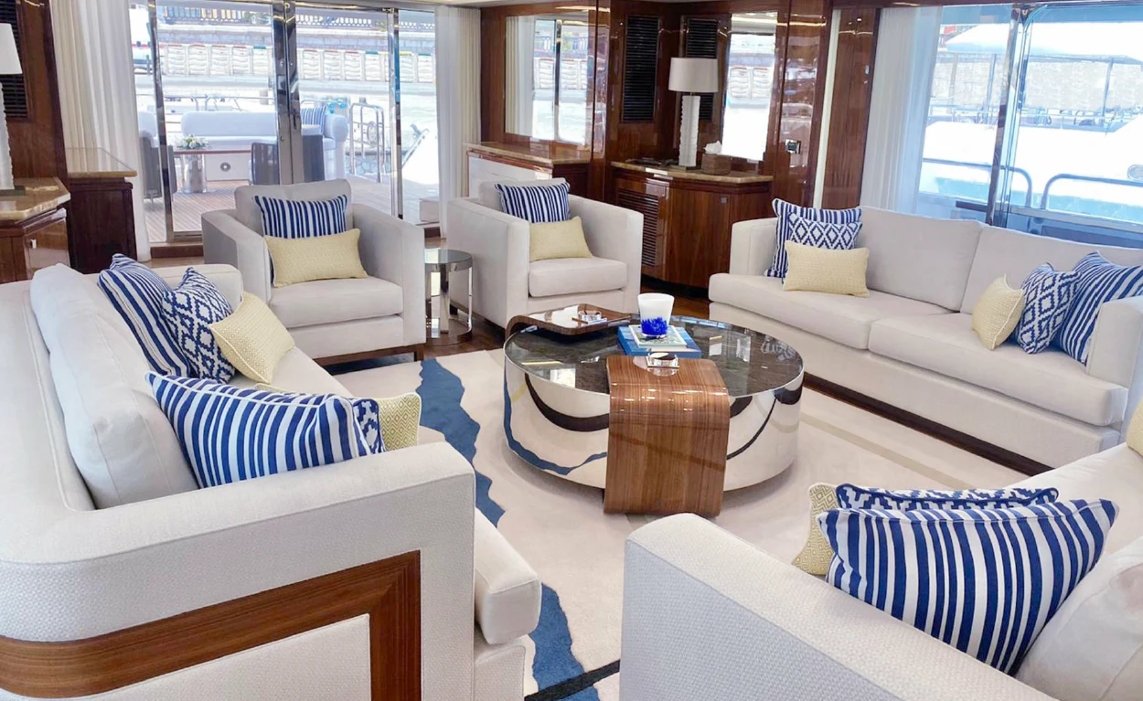 a living room with a large window aboard ANYA Yacht for Sale