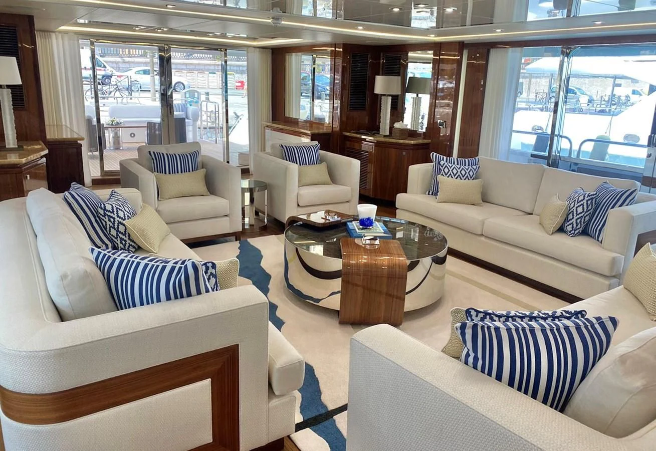 a living room with a large window aboard ANYA Yacht for Sale