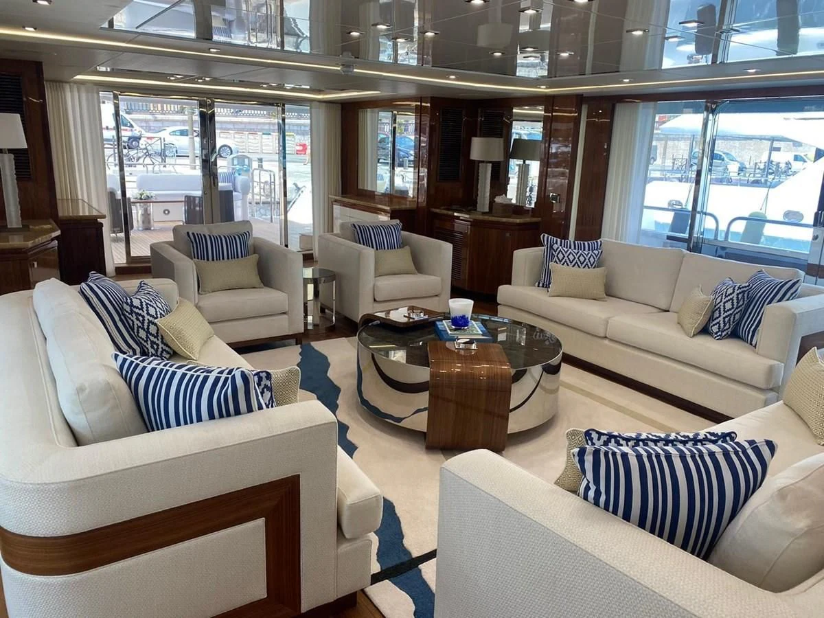 a living room with a large window aboard ANYA Yacht for Sale