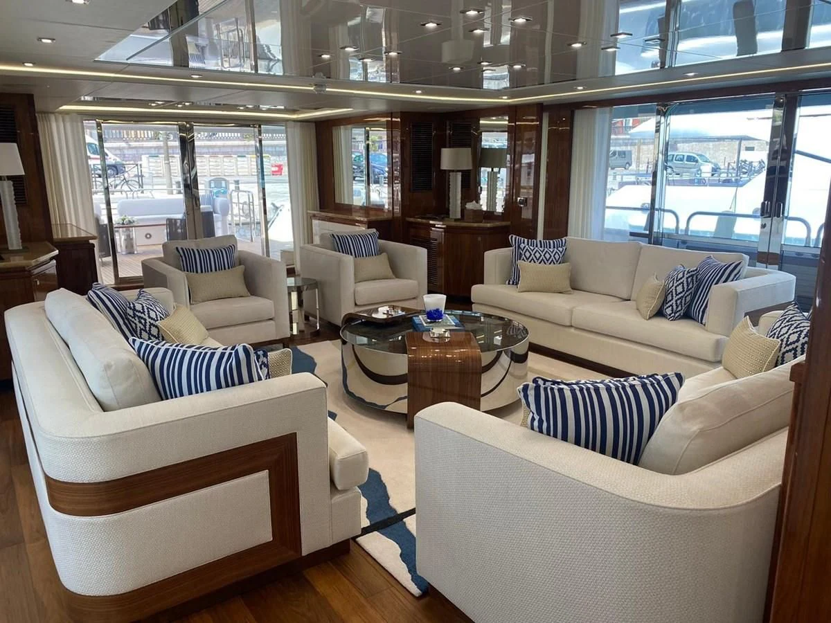 a living room with a large window aboard ANYA Yacht for Sale