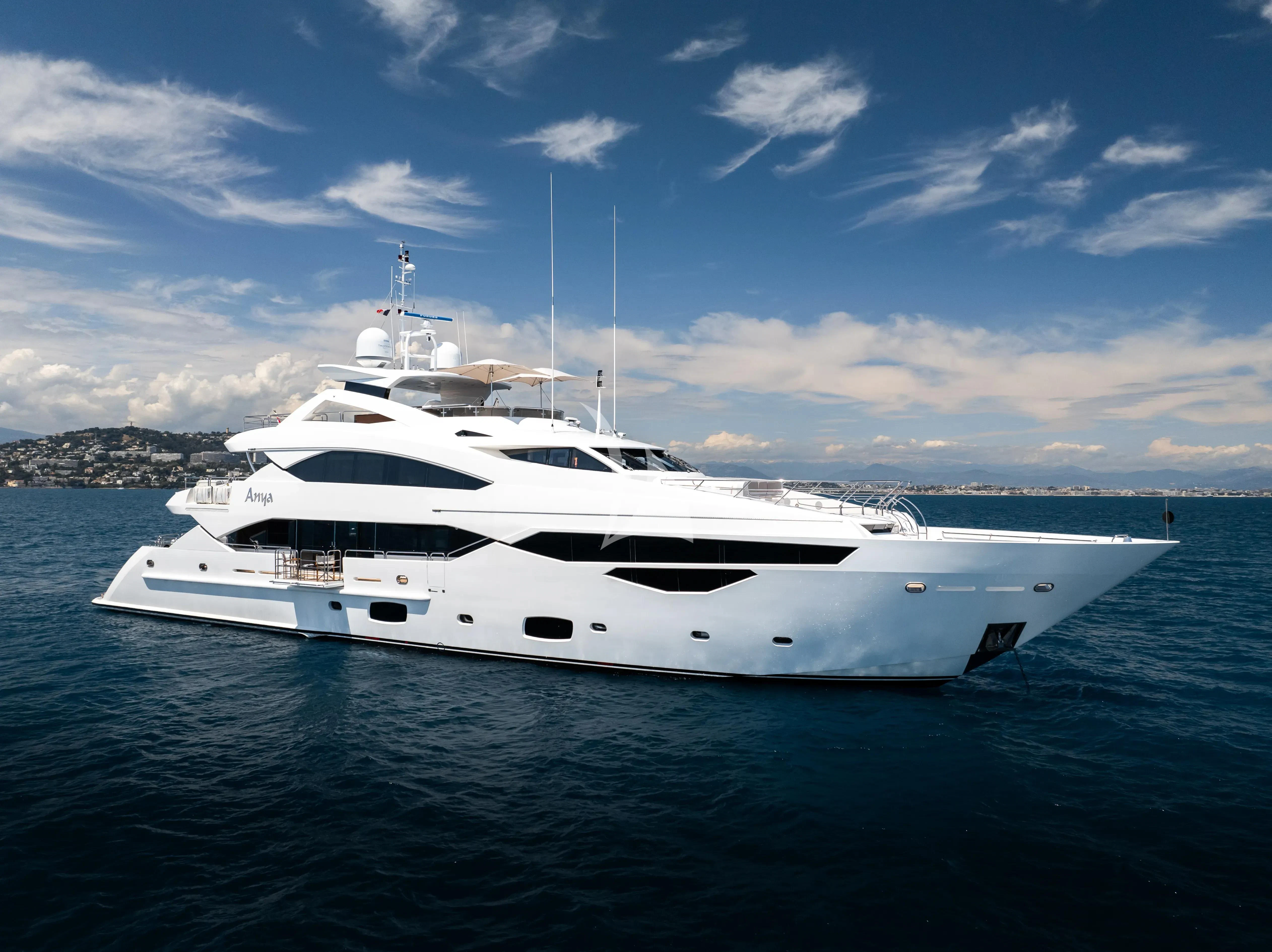 a white yacht in the water aboard ANYA Yacht for Sale