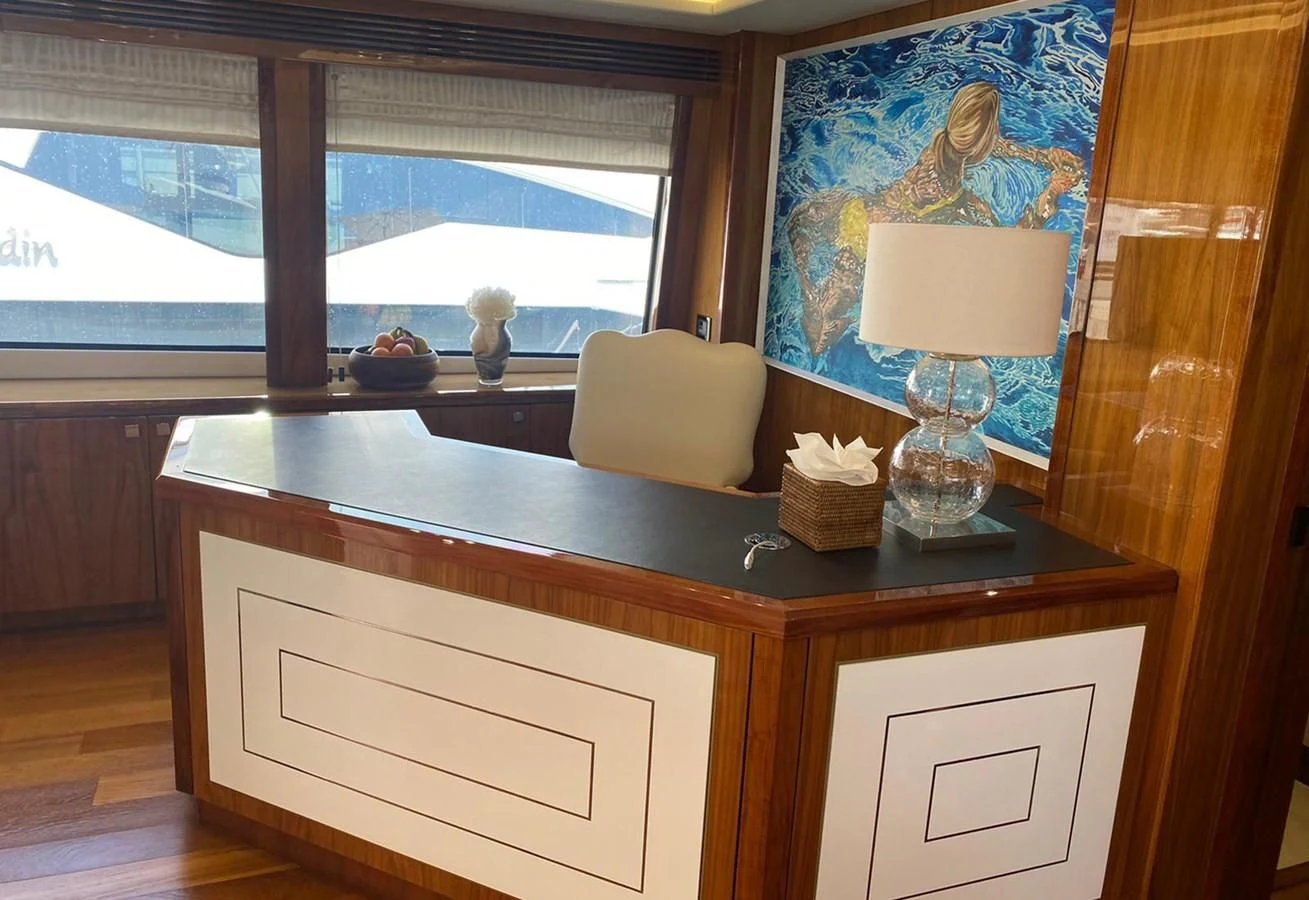 a kitchen with a large window aboard ANYA Yacht for Sale