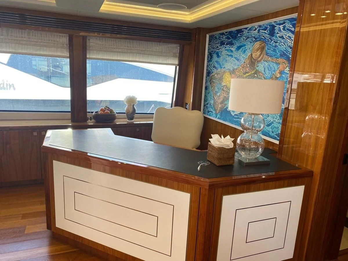 a kitchen with a large window aboard ANYA Yacht for Sale