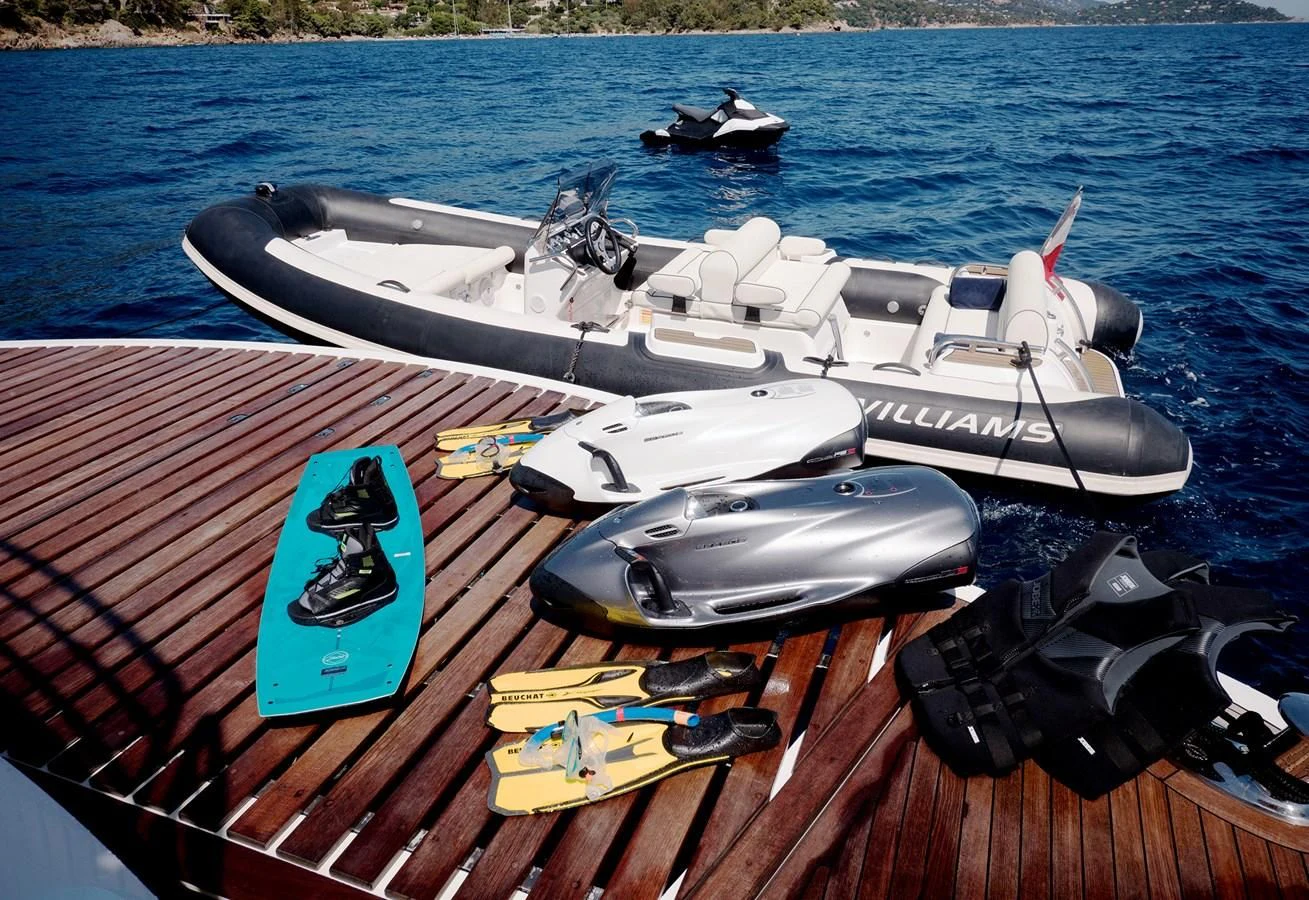 a boat on a deck aboard ANYA Yacht for Sale