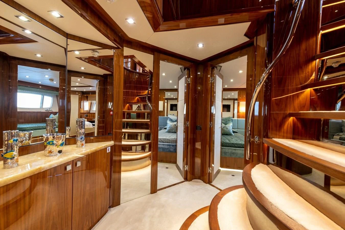 a room with wooden walls and a wood door aboard ANYA Yacht for Sale