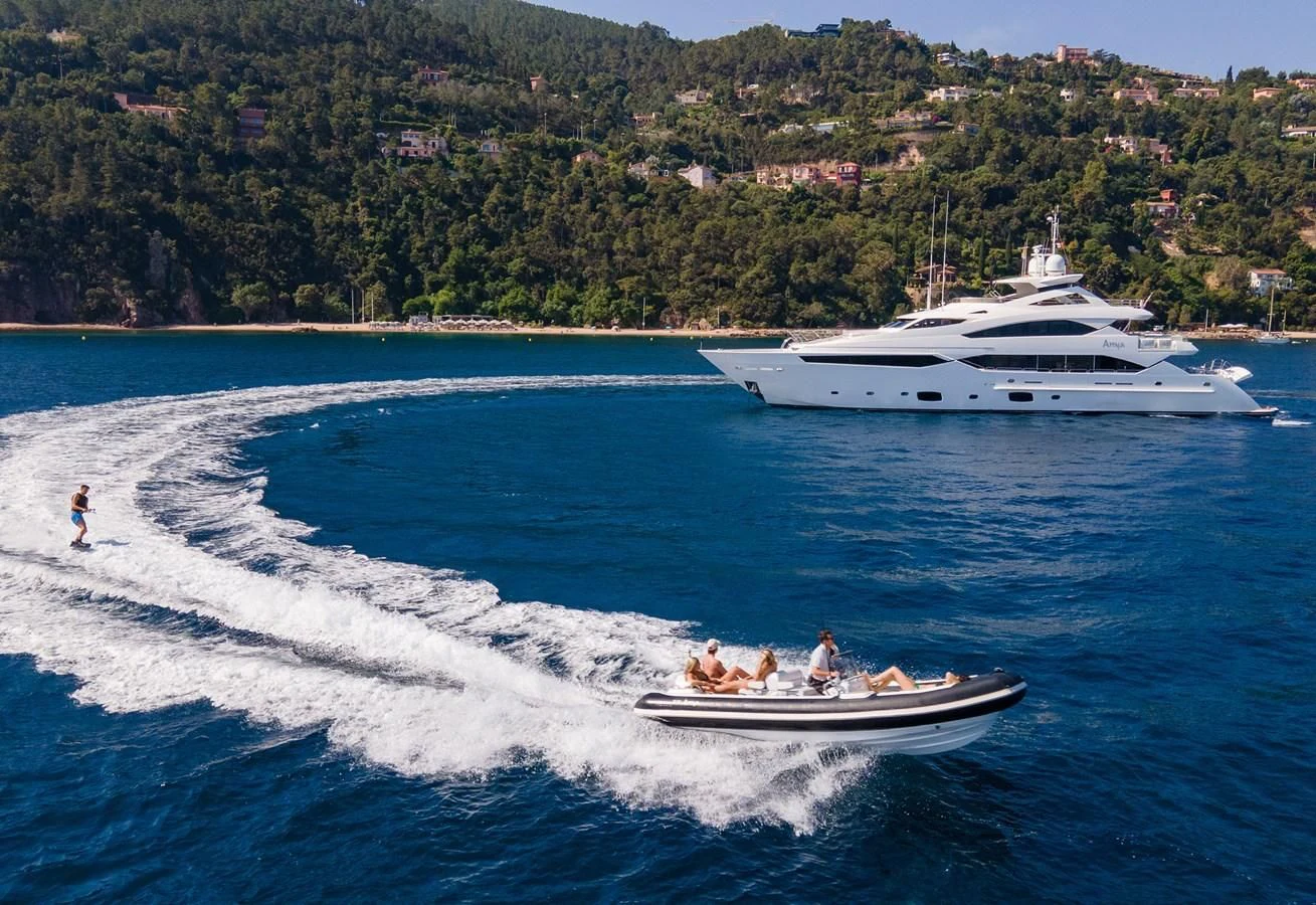 a boat is moving through the water aboard ANYA Yacht for Sale