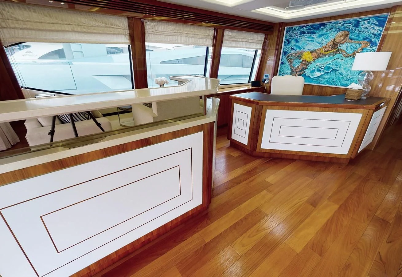 a room with a wood floor and a large window with a wood floor aboard ANYA Yacht for Sale