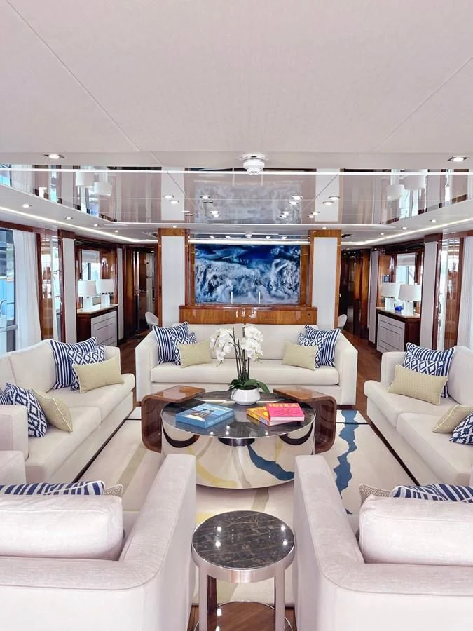 a living room with a large mirror aboard ANYA Yacht for Sale