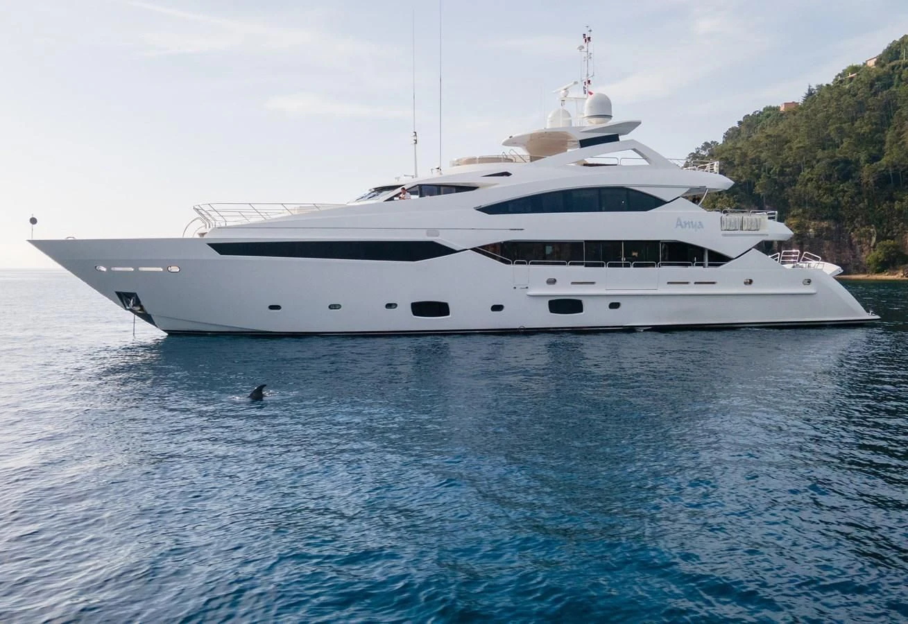 a white yacht in the water aboard ANYA Yacht for Sale