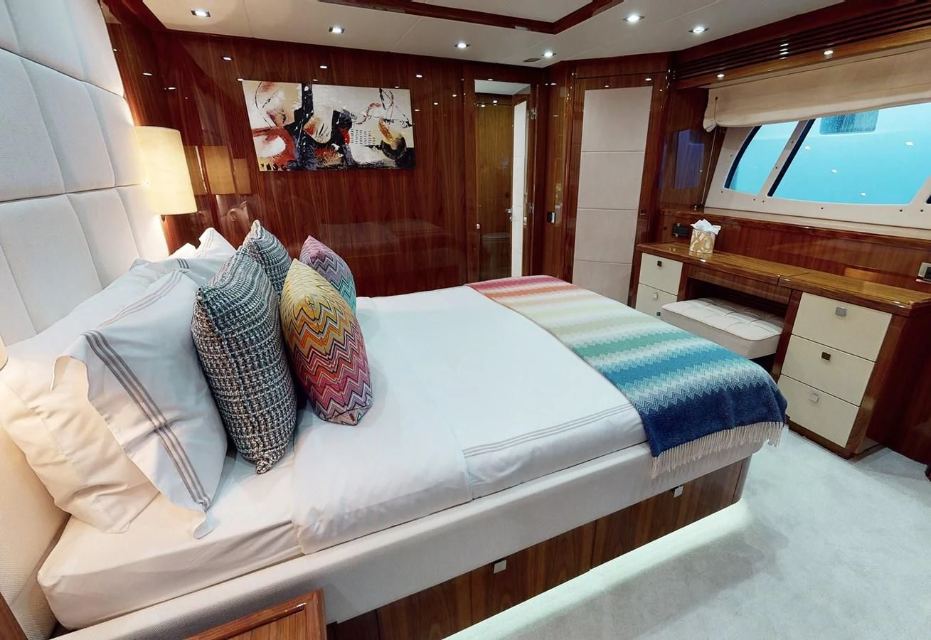 a bed with pillows and pillows aboard ANYA Yacht for Sale