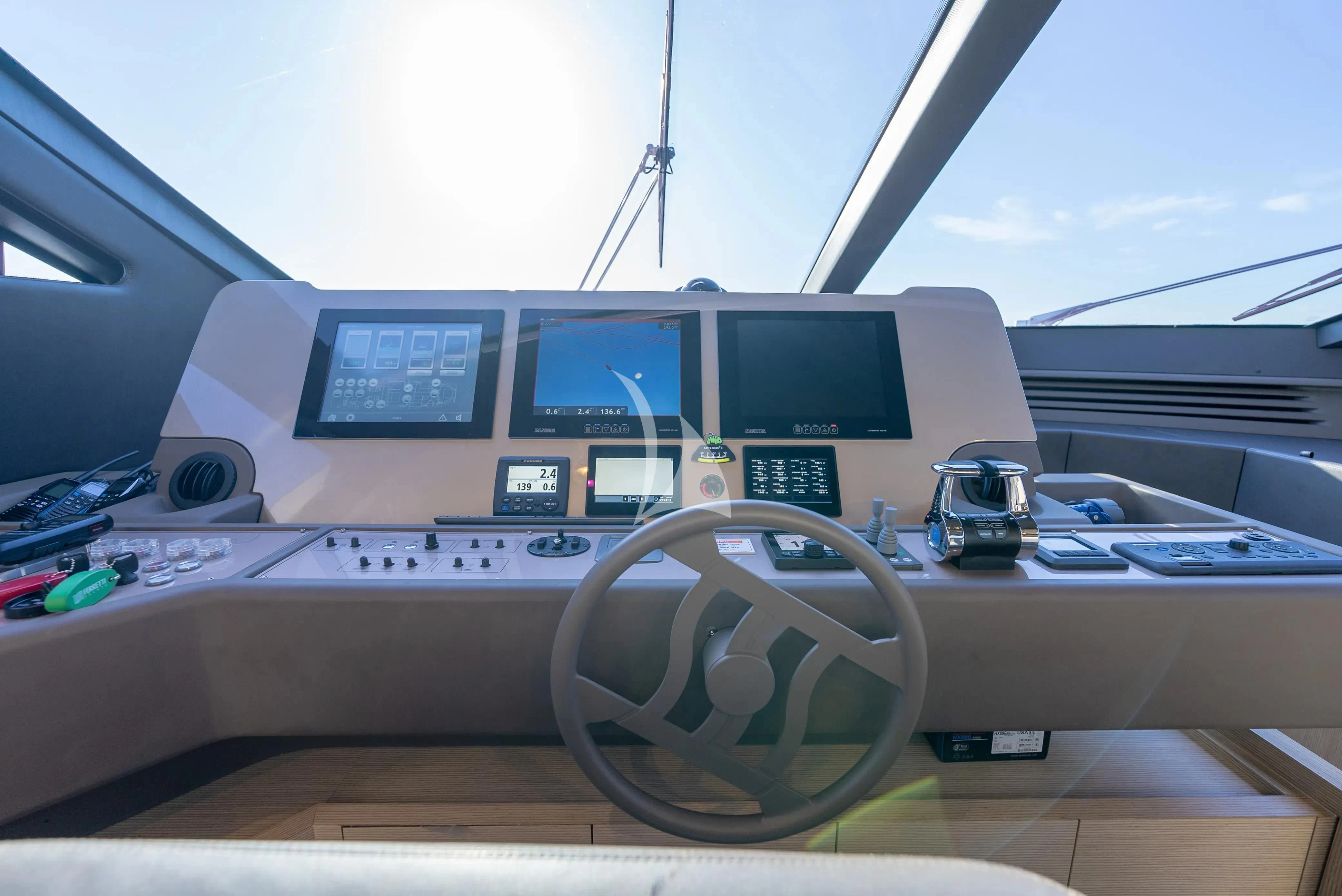a dashboard of a car aboard KUDU Yacht for Sale