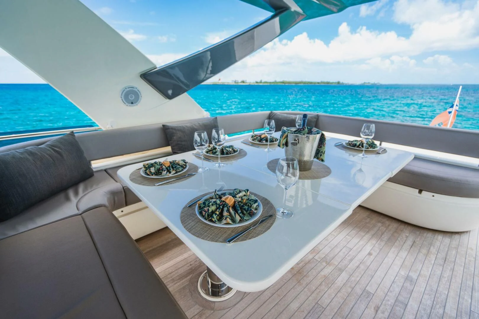 a table on a boat aboard KUDU Yacht for Sale