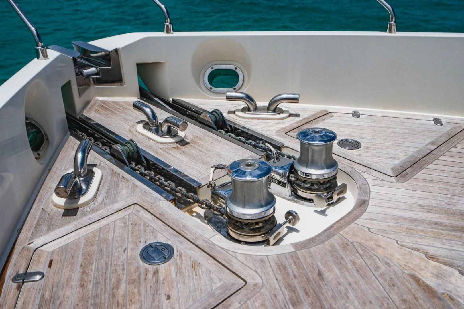 a metal object on a wooden surface aboard KUDU Yacht for Sale