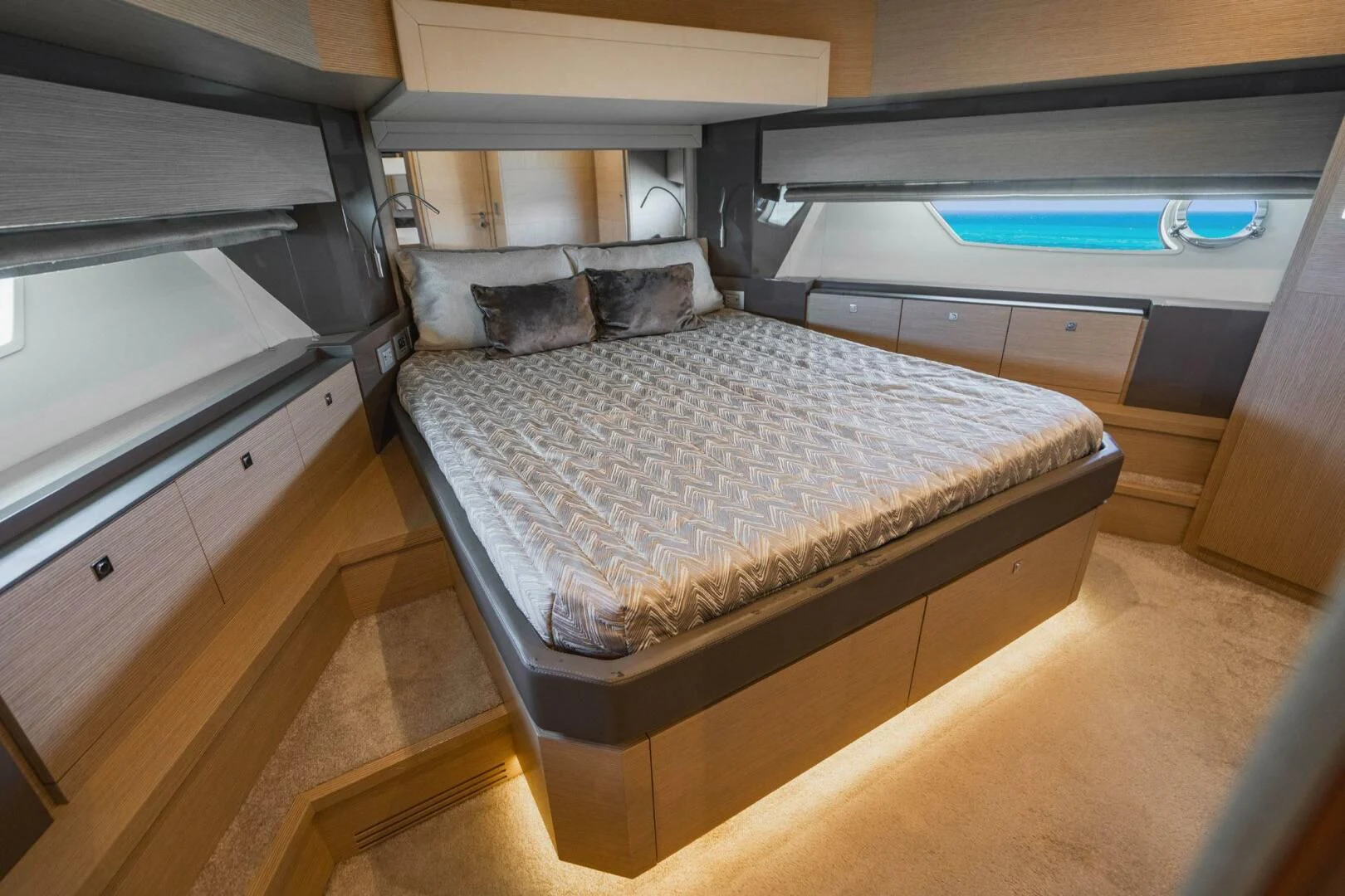 a bed in a room aboard KUDU Yacht for Sale