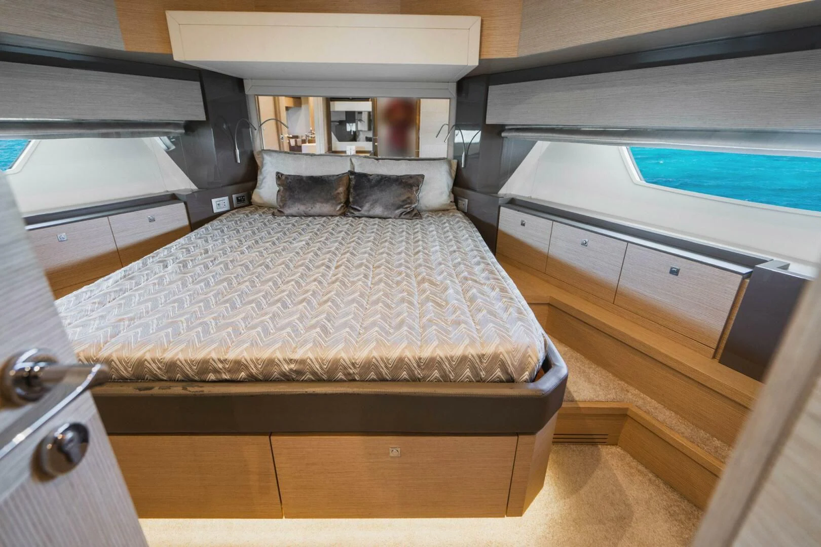 a bed in a room aboard KUDU Yacht for Sale