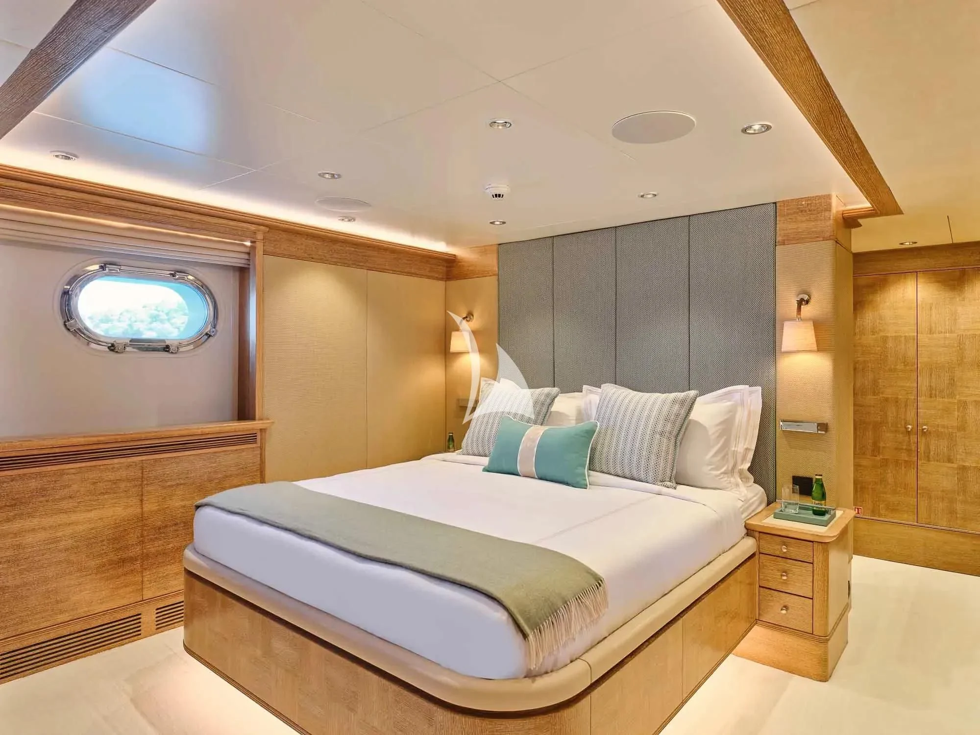 a bed in a room aboard ARTEMISEA Yacht for Sale