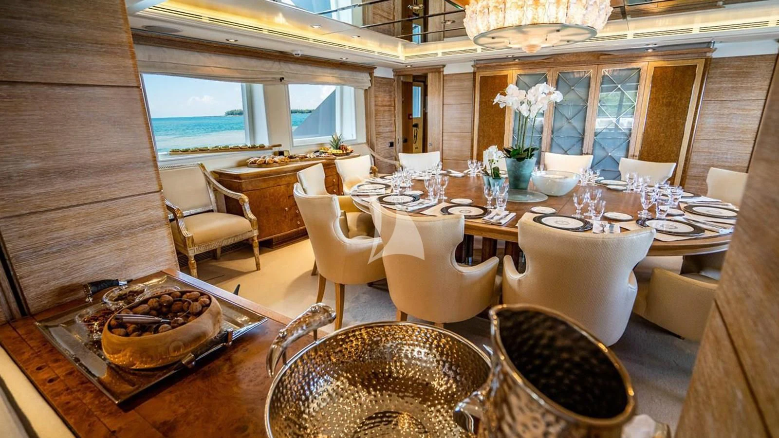 a large dining room table aboard ARTEMISEA Yacht for Sale
