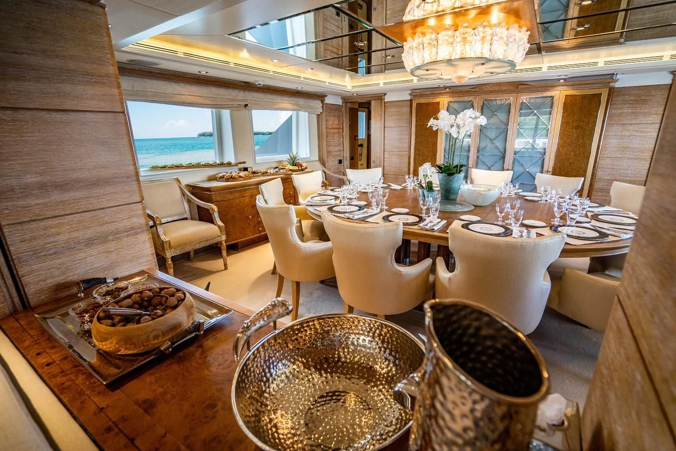 a dining room with a table and chairs aboard ARTEMISEA Yacht for Sale