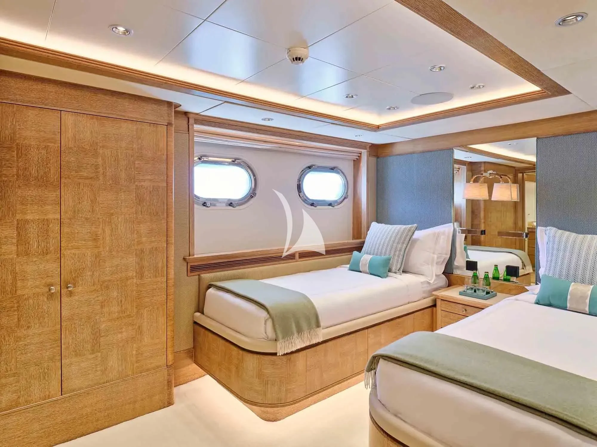 a room with a bed and a mirror aboard ARTEMISEA Yacht for Sale
