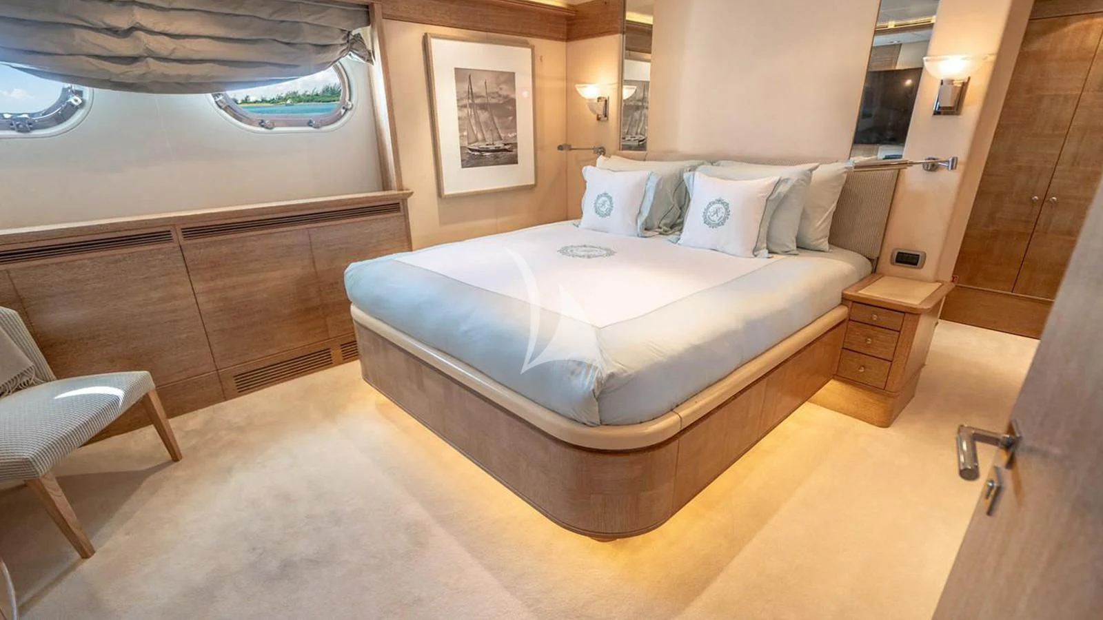 a bed in a room aboard ARTEMISEA Yacht for Sale