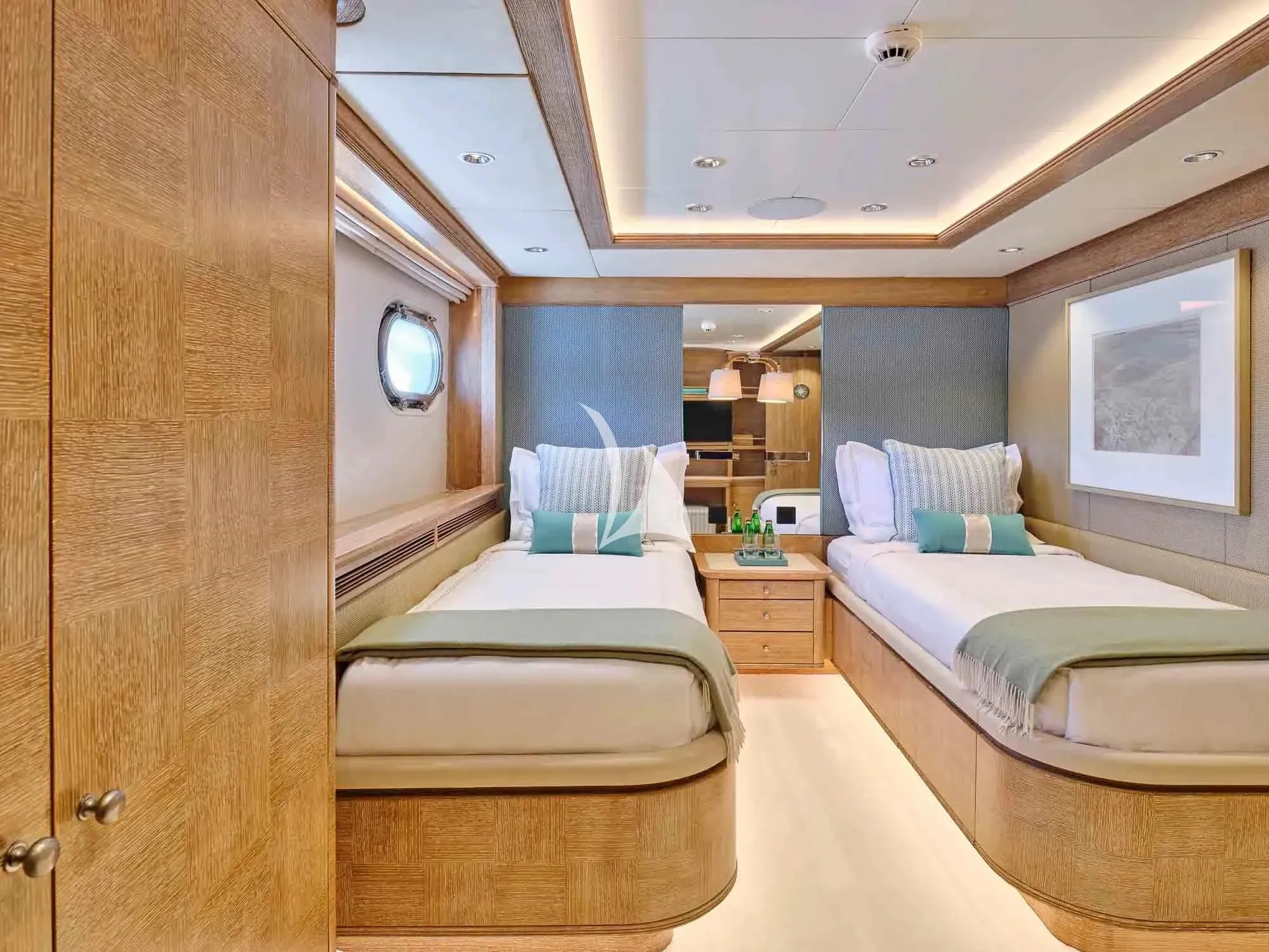 a room with two beds aboard ARTEMISEA Yacht for Sale