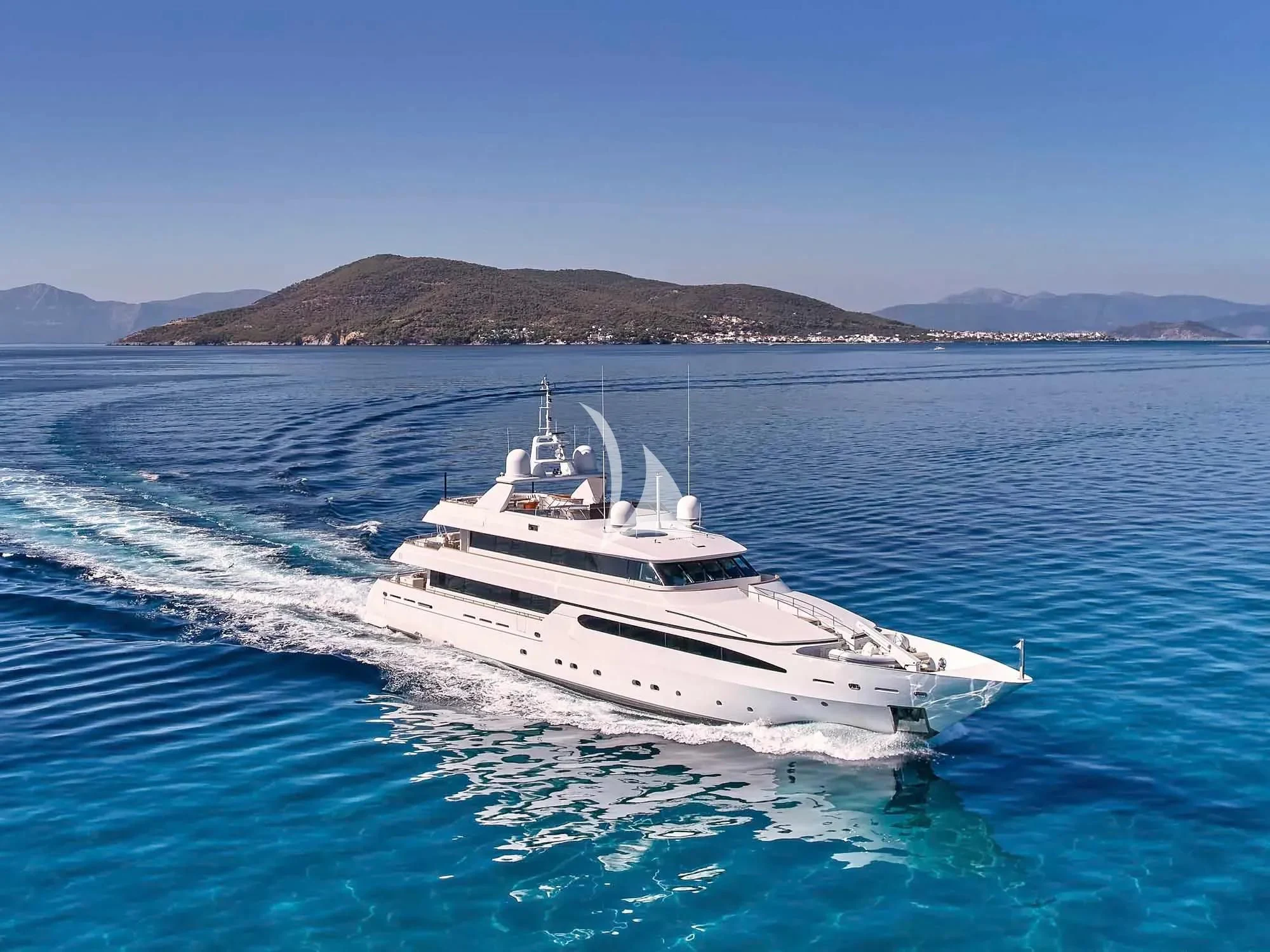 a white boat on the water aboard ARTEMISEA Yacht for Sale