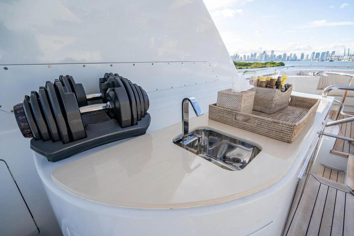 a sink with a faucet and a basket on it aboard ARTEMISEA Yacht for Sale