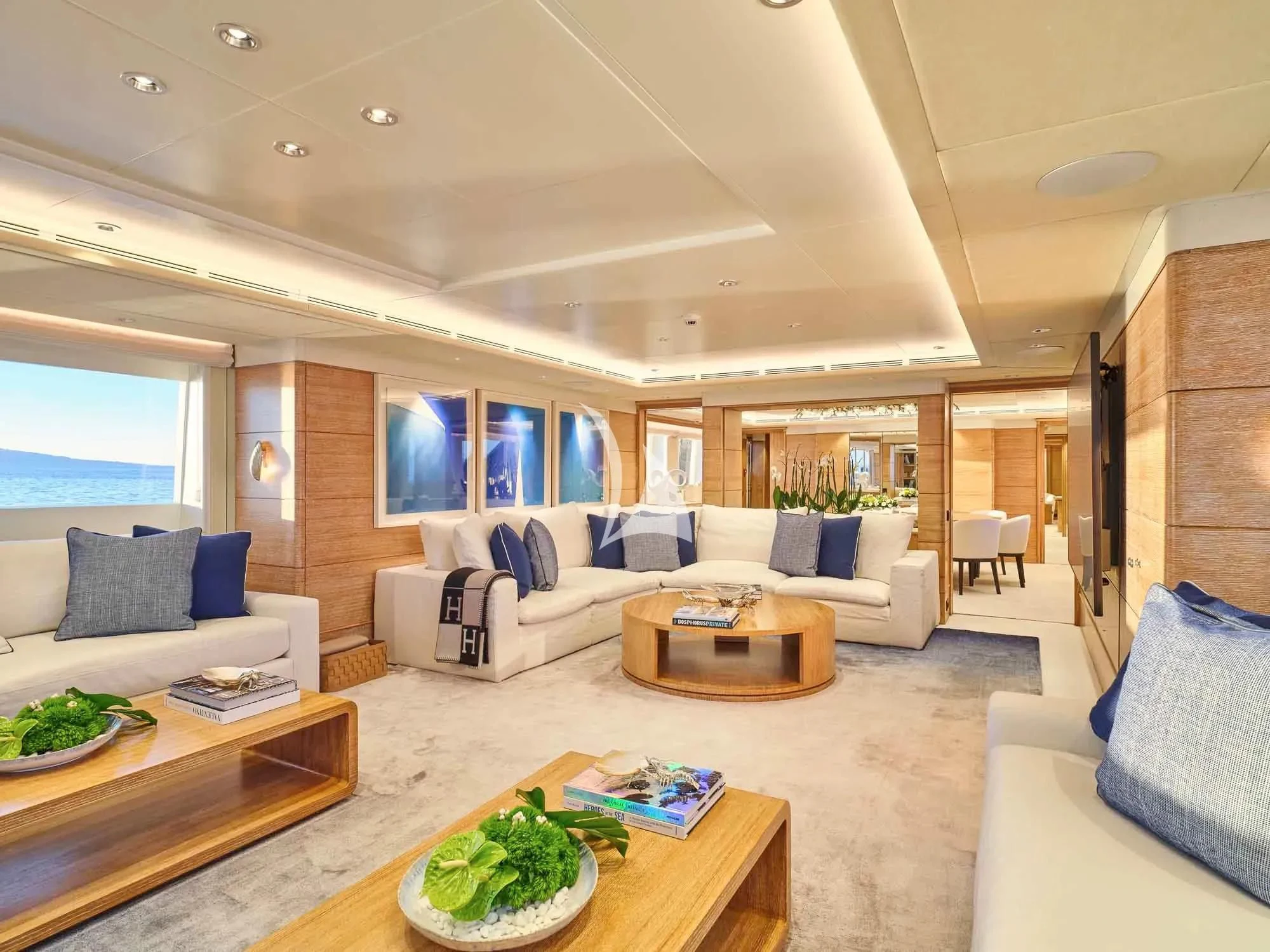 a living room with a large window aboard ARTEMISEA Yacht for Sale