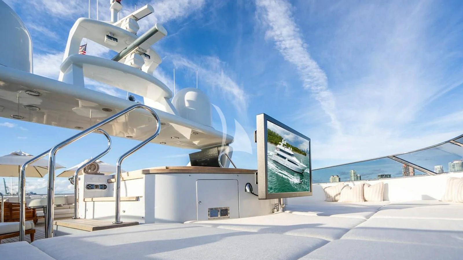 a satellite dish on a launch pad aboard ARTEMISEA Yacht for Sale