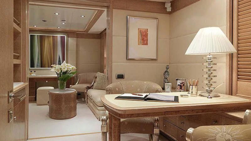 a large bathroom with a large mirror aboard ARTEMISEA Yacht for Sale