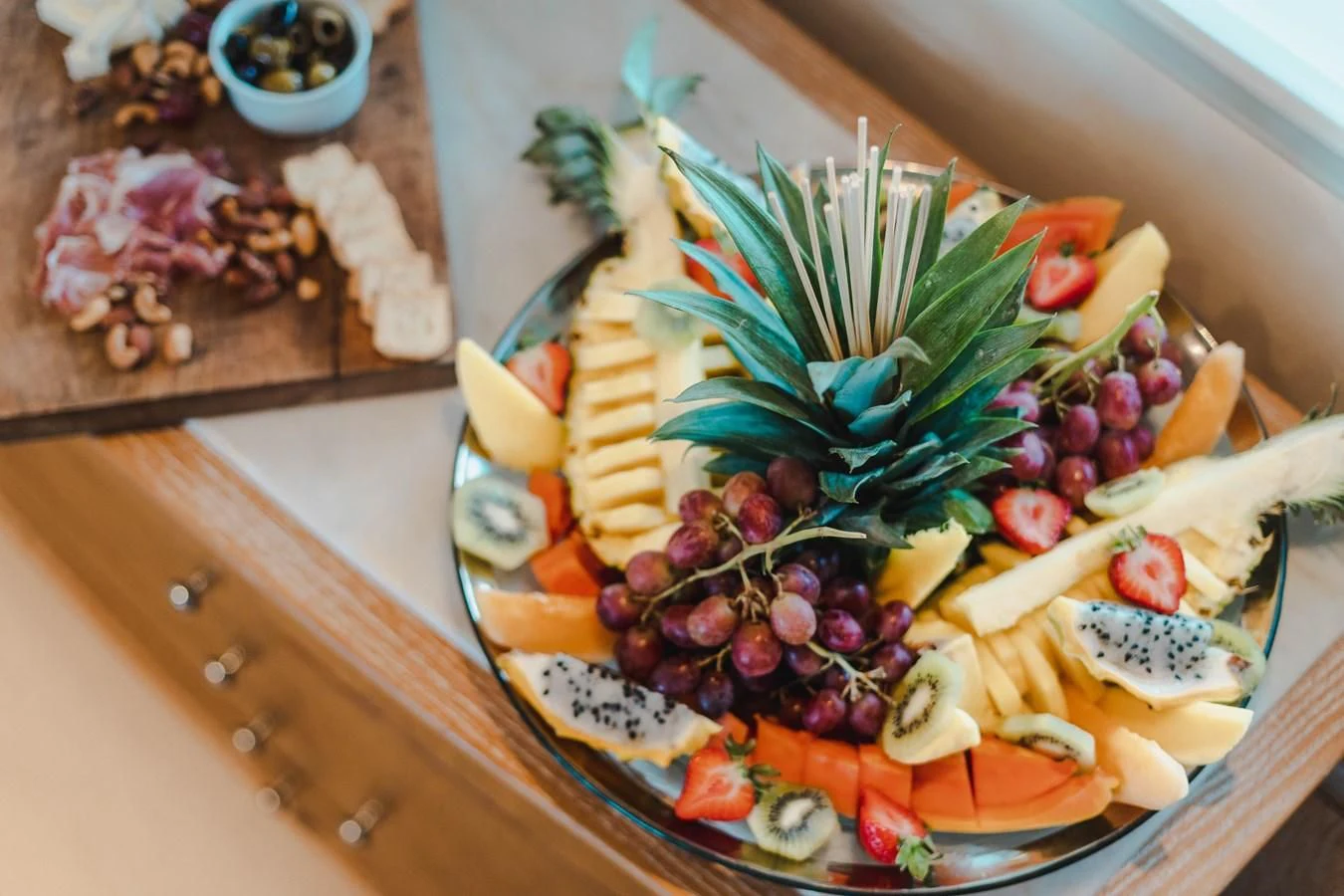 a platter of food aboard ARTEMISEA Yacht for Sale
