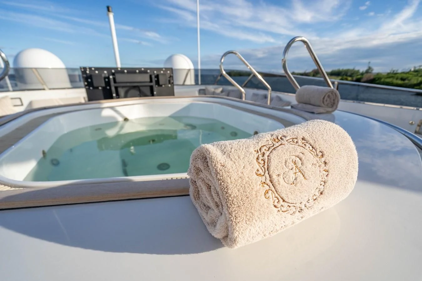 a boat with a roll of toilet paper on the front aboard ARTEMISEA Yacht for Sale