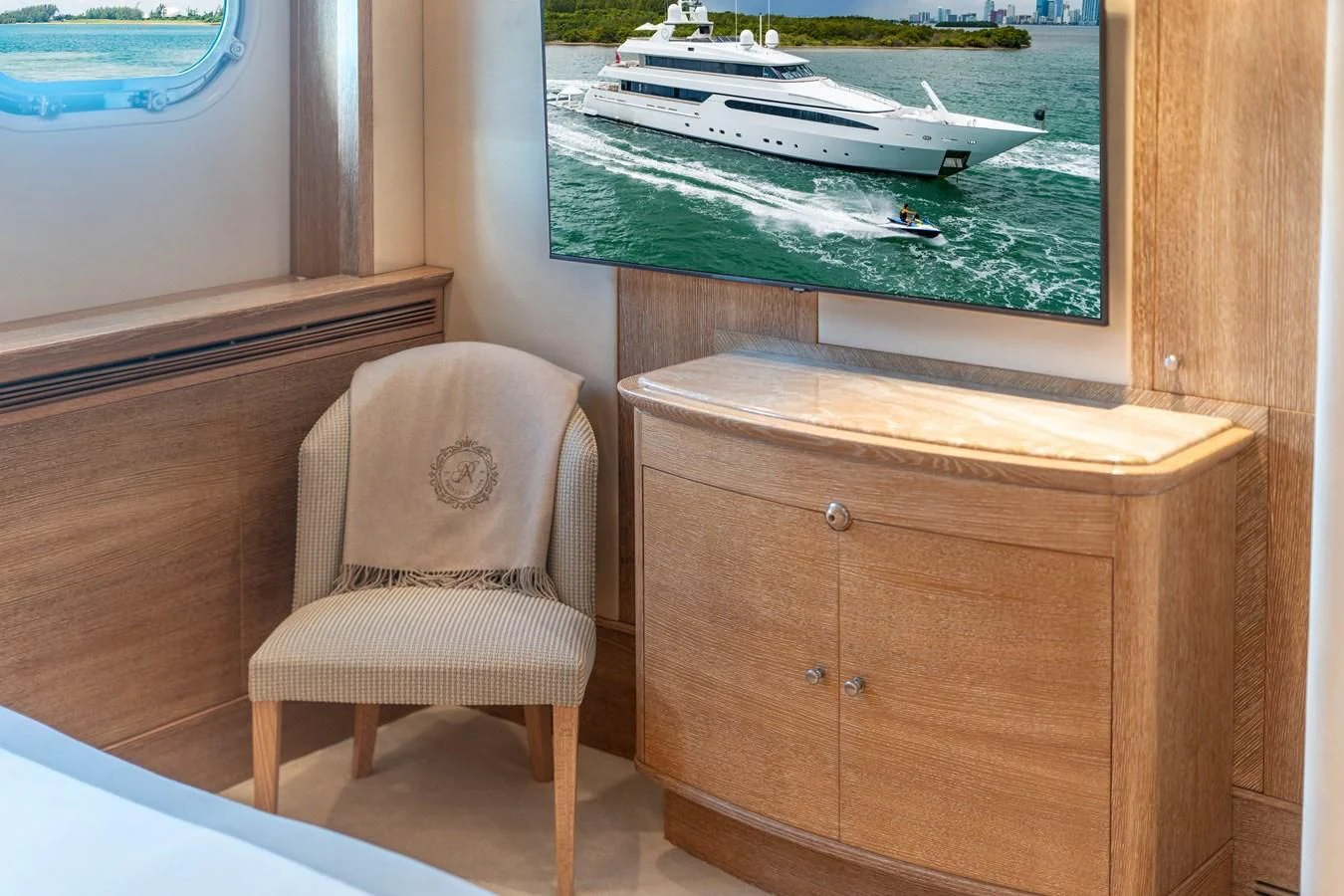 a chair next to a dresser aboard ARTEMISEA Yacht for Sale