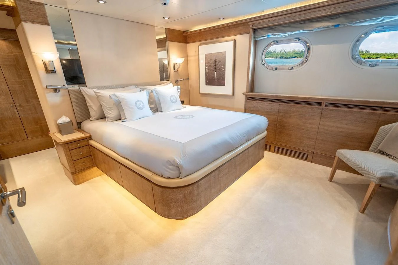 a bed in a room aboard ARTEMISEA Yacht for Sale