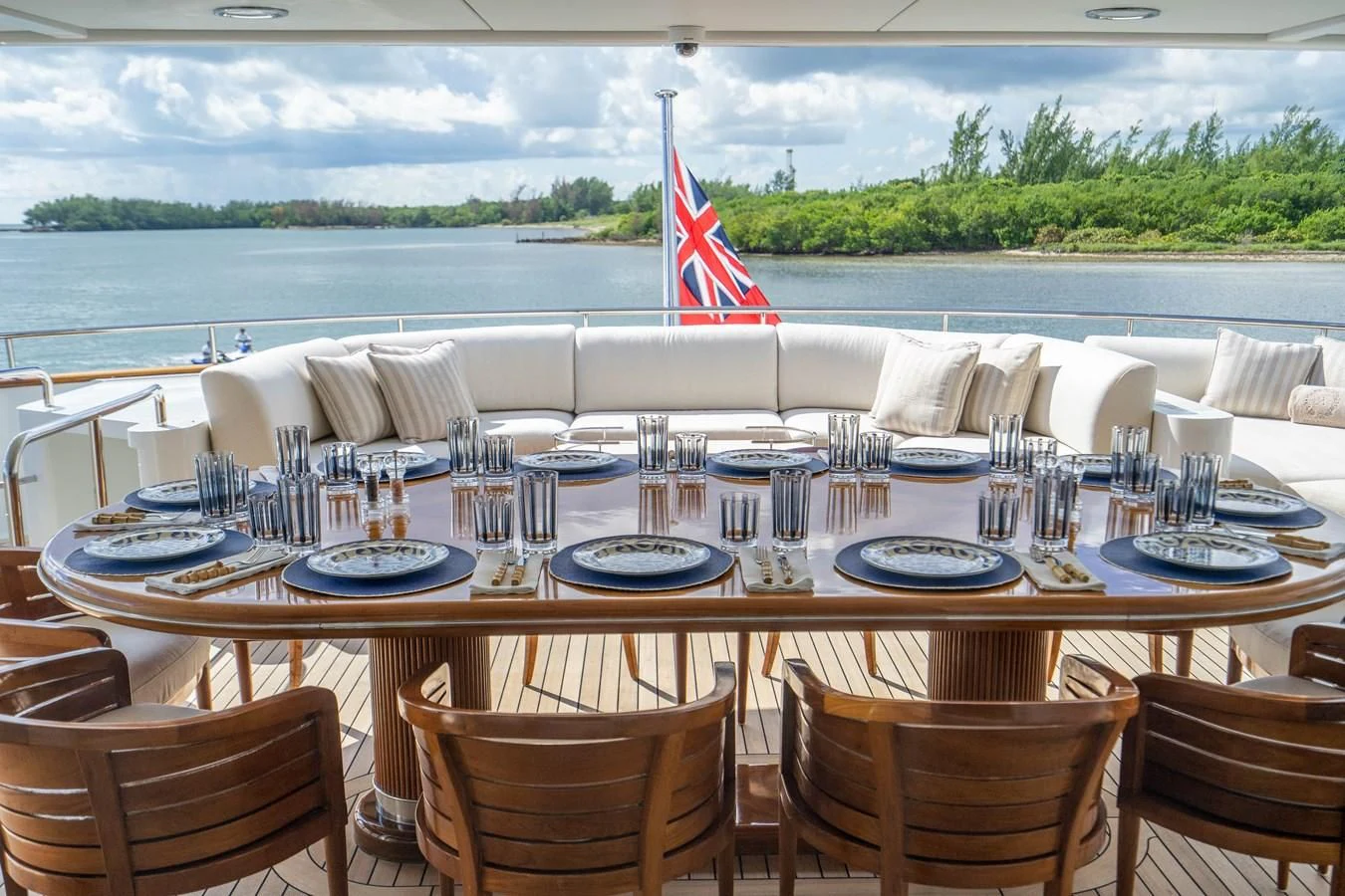 a table set for a dinner party aboard ARTEMISEA Yacht for Sale