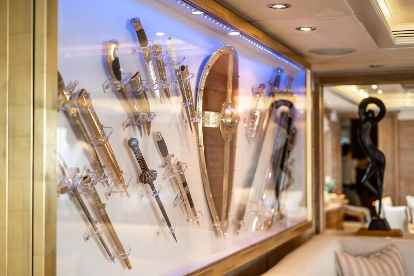 a display case with a variety of tools aboard ARTEMISEA Yacht for Sale