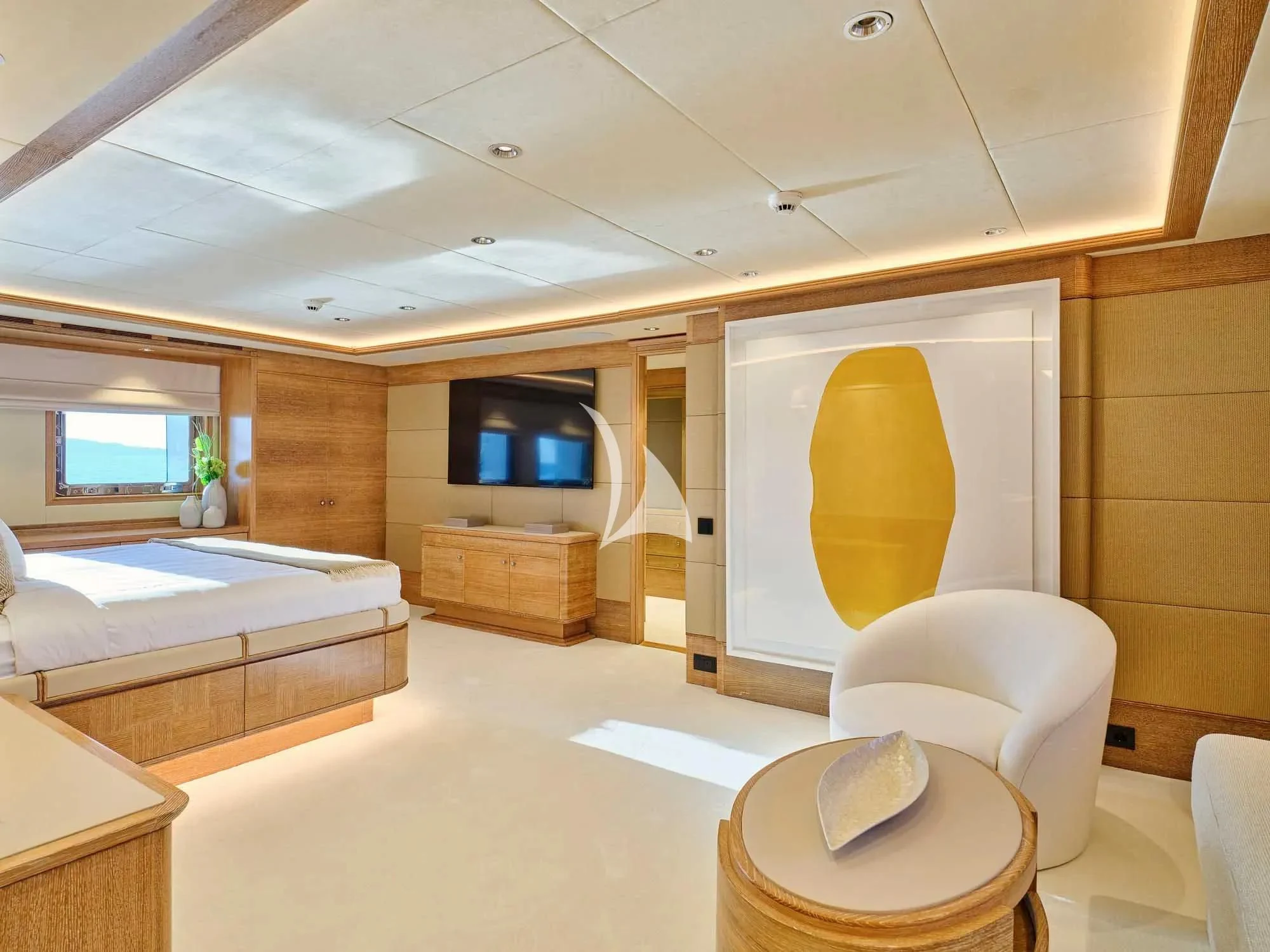 a room with a bed and a tv aboard ARTEMISEA Yacht for Sale