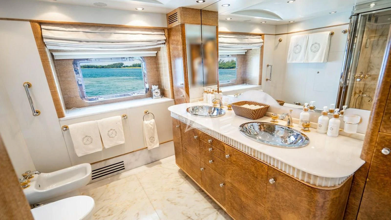 a bathroom with a sink and a bathtub aboard ARTEMISEA Yacht for Sale