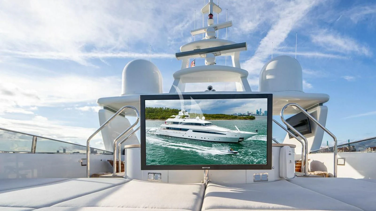 a computer screen on a table aboard ARTEMISEA Yacht for Sale